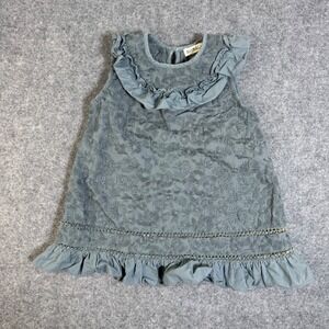 Baybala Kids Blue Grey Floral Embroidered Ruffle Sleeveless Cotton Dress Size 3T